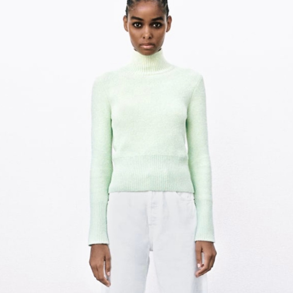 Zara NWOT Soft Green High Mock Neck Sweater - XL